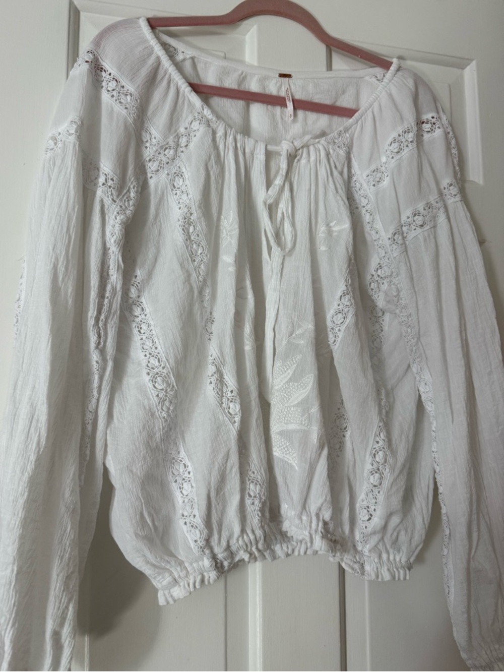 Free People White Lace Peasant Top - Picture 4 of 7